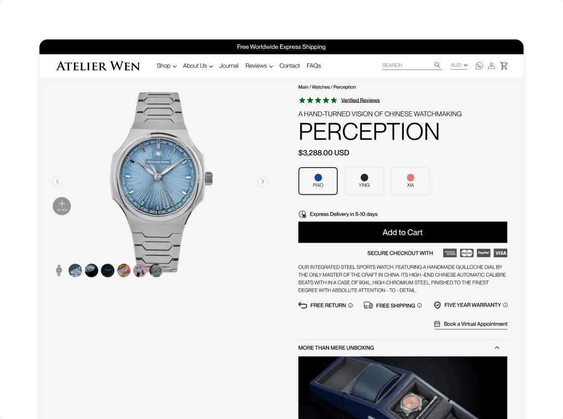 Atelier Wen product page, rebuilt layout